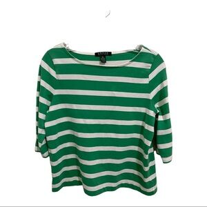 Lauren Ralph Lauren Green White Stripe 3/4 Sleeve size med